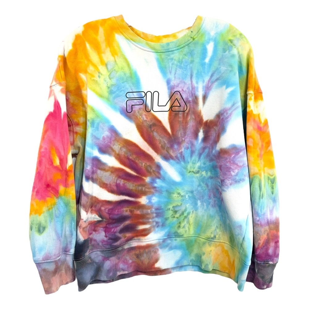 Fila XL Tie Dye Sweatshirt Handmade Pullover Crew Neck Colorful Graphic Logo 117